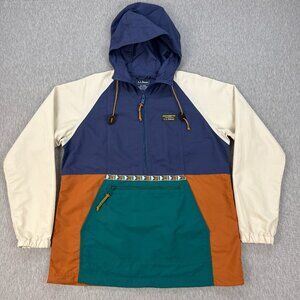LL Bean Mountain Classic Anorak Pullover Womens M Colorblock Purple White Rust